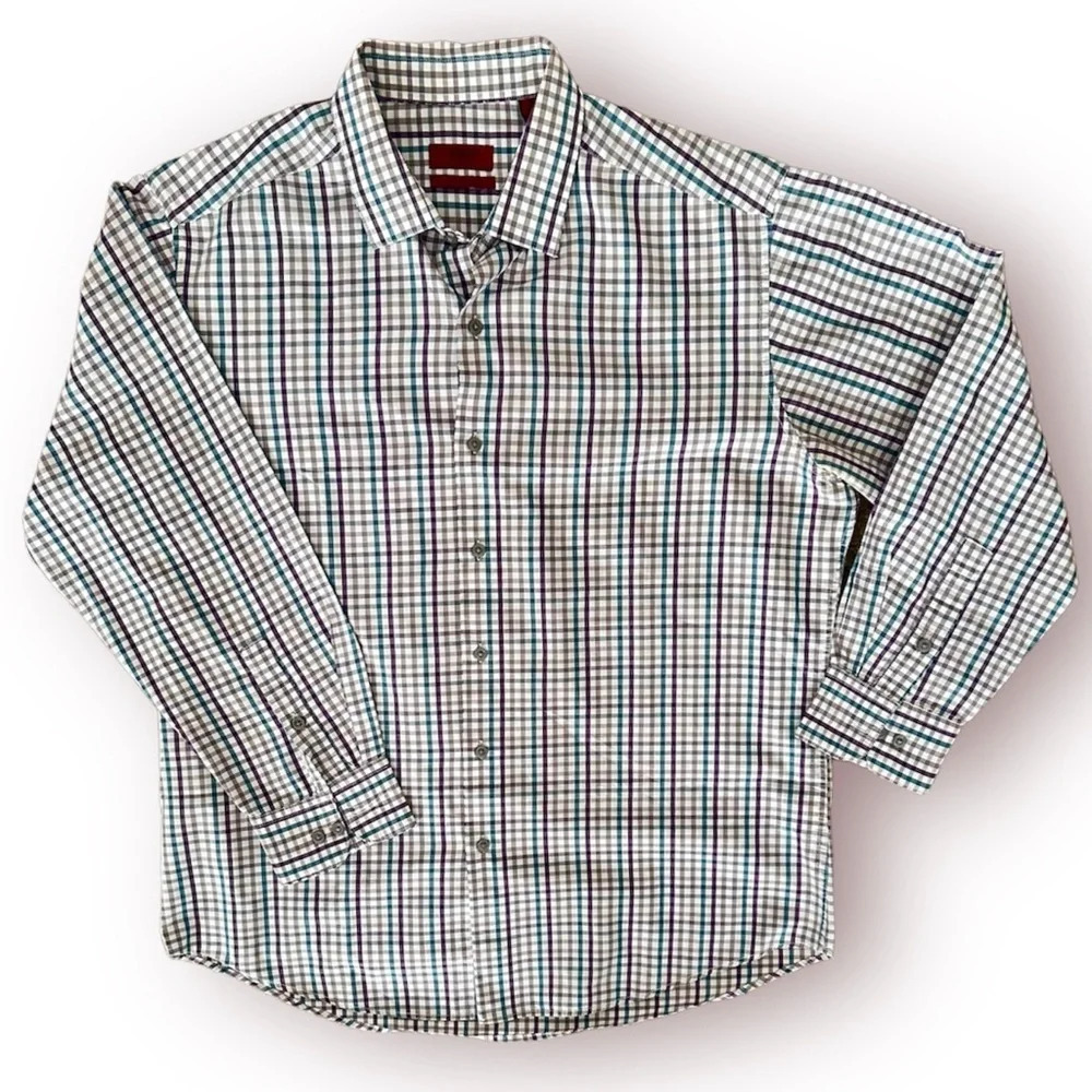 Alfani Fitted Performance Shirt‎ Great Checkered Print For All Year LG 16 33-32